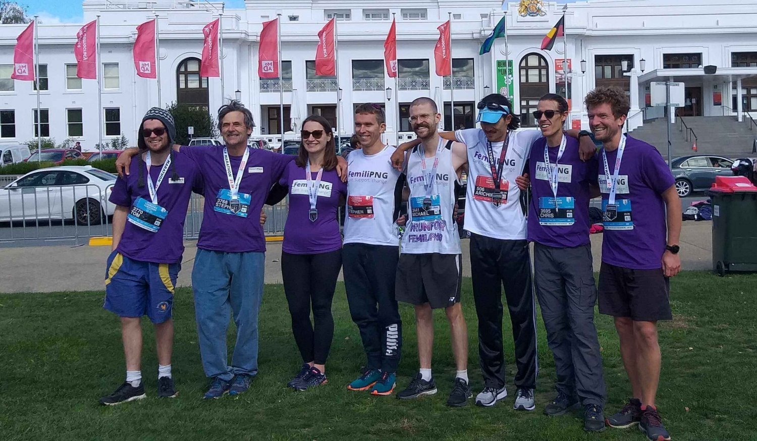 Tom (far right) with the FemiliPNG team after completing his half marathon at The Canberra Times Marathon Festival