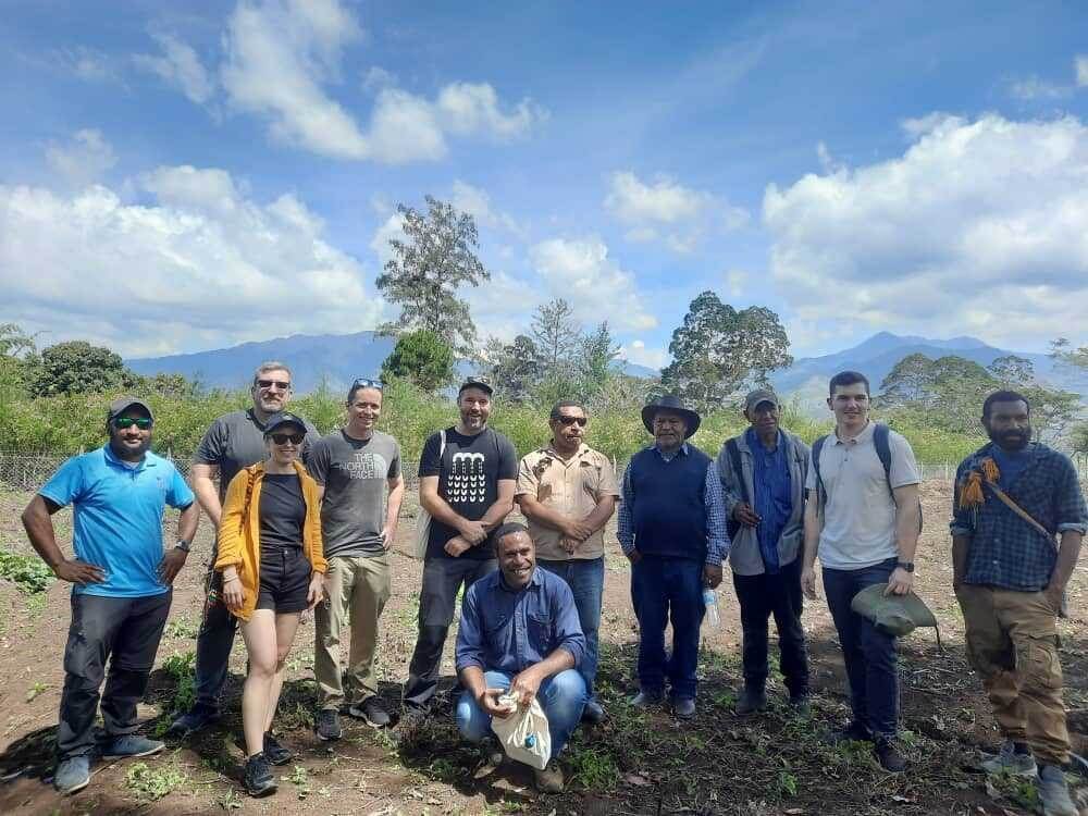 The project team visiting coffee trial sites in Kabiufa, near Goroka, PNG.