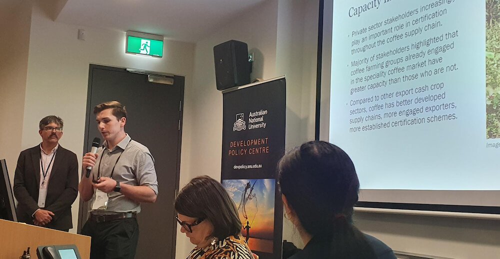 Ellis Mackenzie and Dr Matt Allen presenting at the Australasian AID Conference