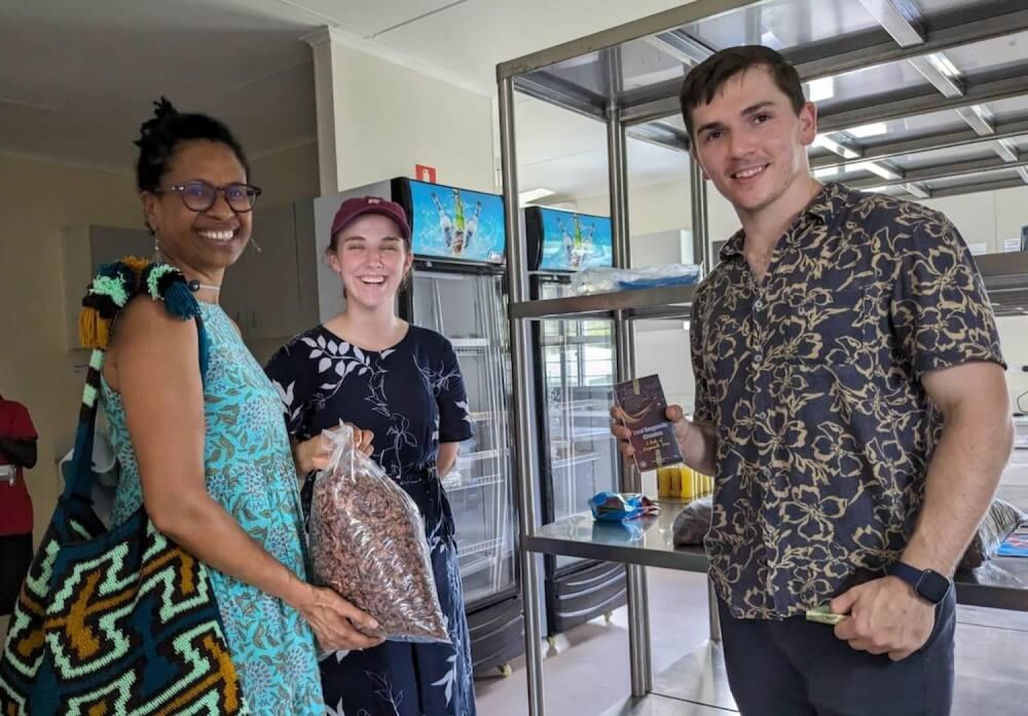 Sampling some cocoa products in Bougainville.