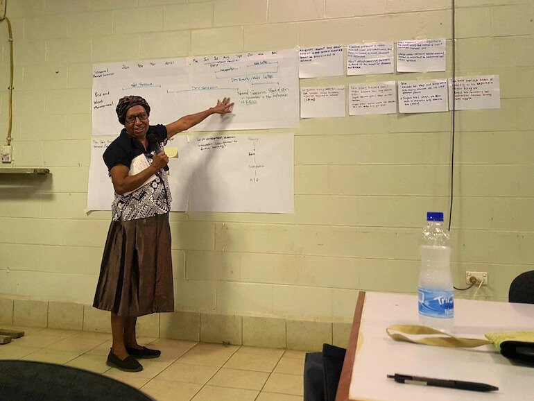 Lilly Sar from the University of Goroka presenting on translation activities to support farmer engagement. Photo: Ellis Mackenzie