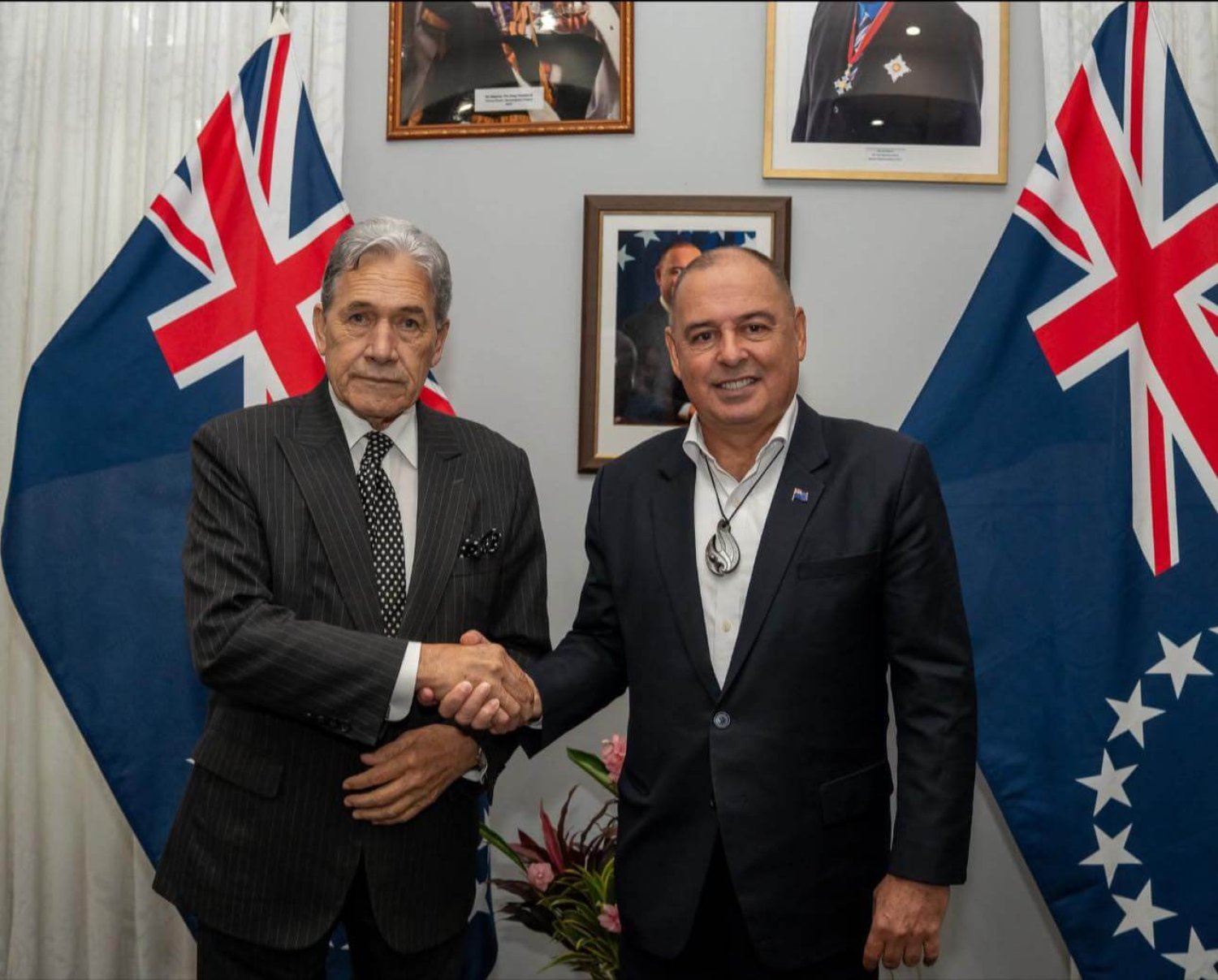 Cook Islands Prime Minister Mark Brown and New Zealand Deputy Prime Minister Winston Peters (Source: Facebook)