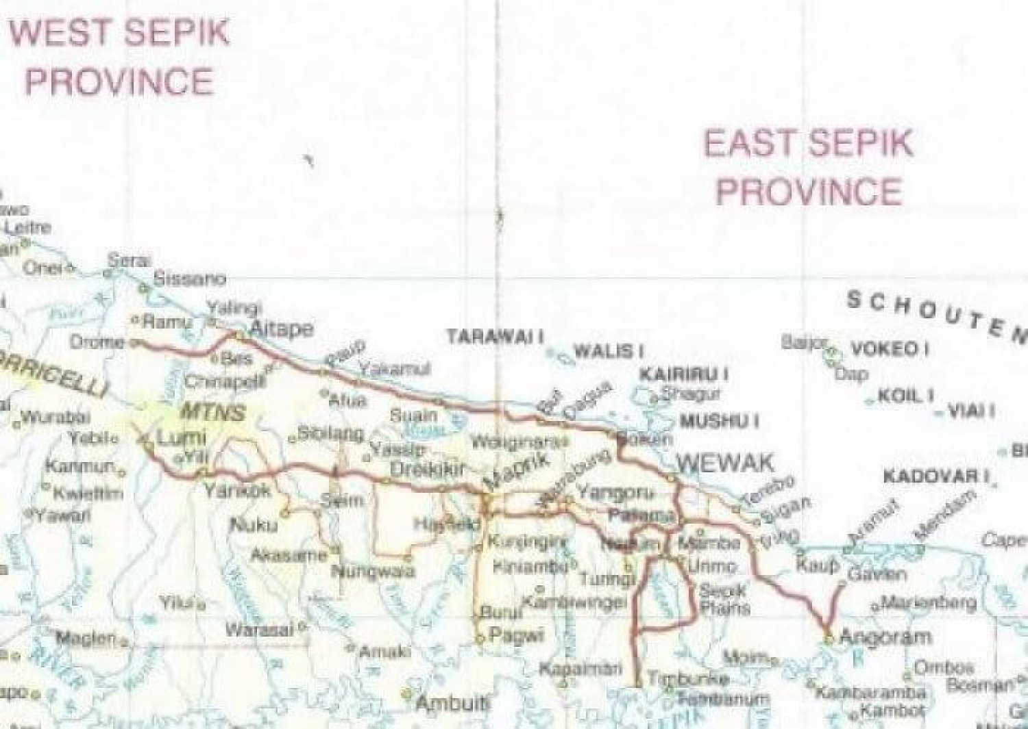 Map of the Sepik Highway