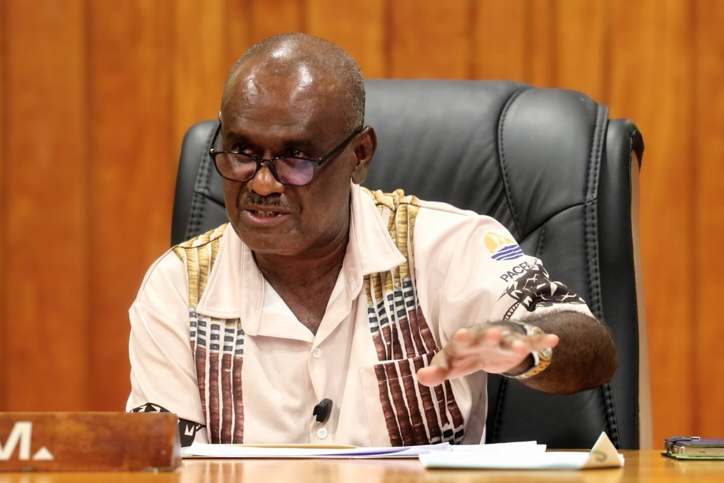 Prime Minister Jeremiah Manele (Solomon Islands) during a press conference on Sunday, 8 March 2026 (Source: Facebook).