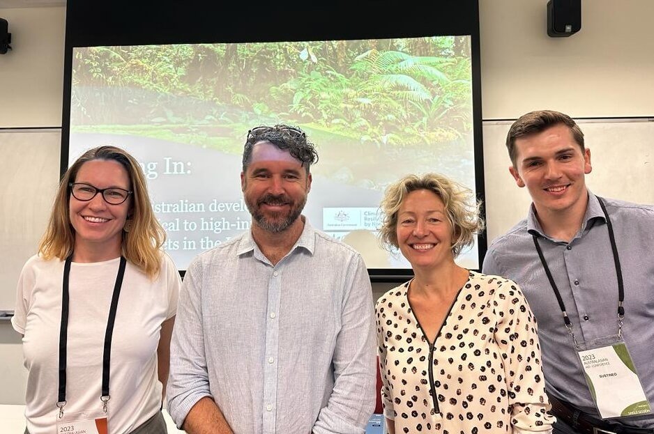 Panel 4f from the Conference: Georgia Davis (WWF-Australia), Dr Sarah Milne (Crawford School of Public Policy), Alex McClean (Nakau), and Ellis Mackenzie (Sustineo)