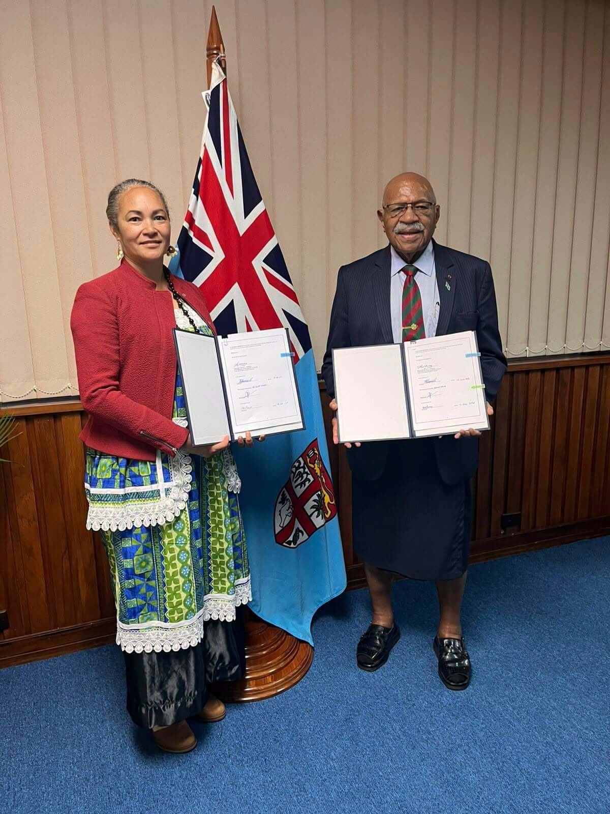 Dr Anna Naupa, (left), has been appointed as the new Melanesian Spearhead Group director-general. She becomes the first female to be appointed to the role since the sub-regional group was established in 1986. Photo credit: Facebook / Ministry of the Prime Minister - Vanuatu