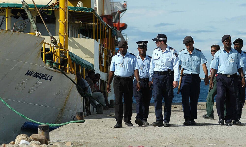 RAMSI and Royal Solomon Islands Police patrol Honiara waterfront