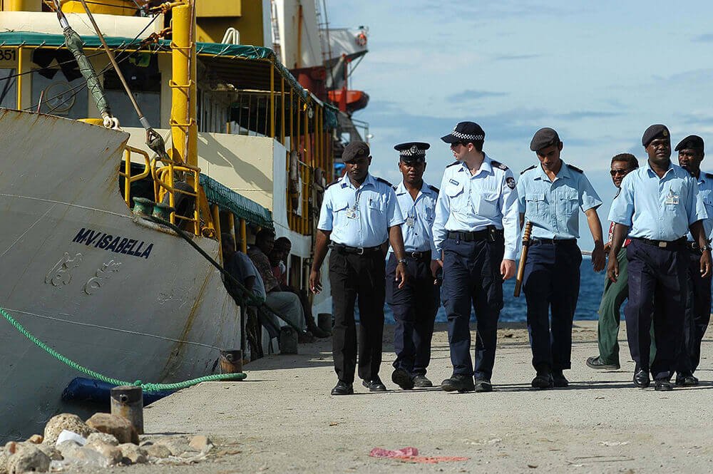 RAMSI and Royal Solomon Islands Police patrol Honiara waterfront